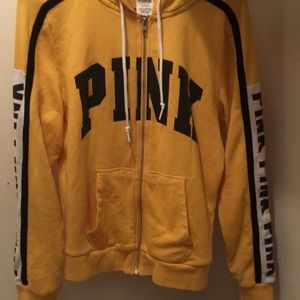 Pink Victoria secret yellow zip up hoodie